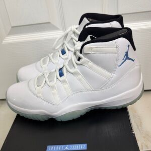 Nike Air Jordan 11 Retro “Legend Blue” in patent leather White with Blue.